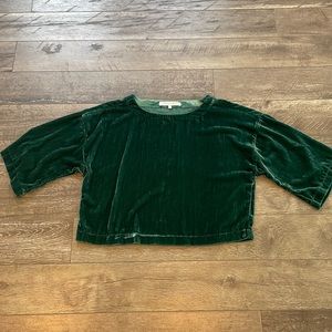 Green Velvet balloon sleeve blouse